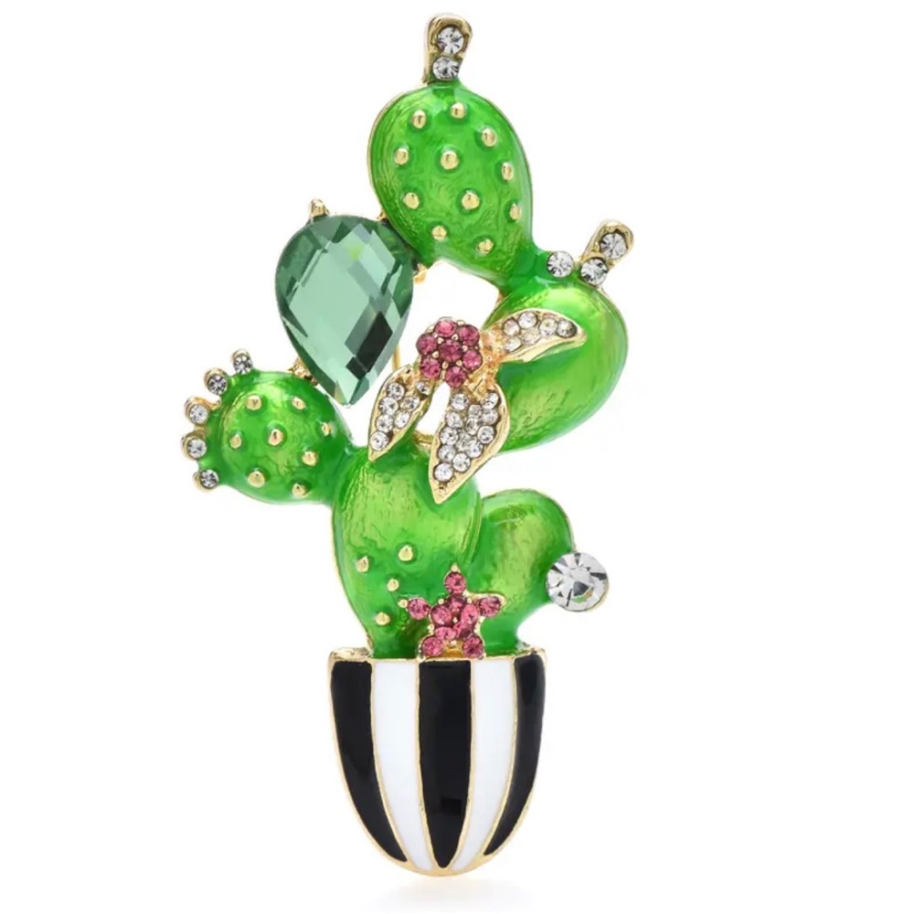 Cactus brooche Enamel Rhinestone